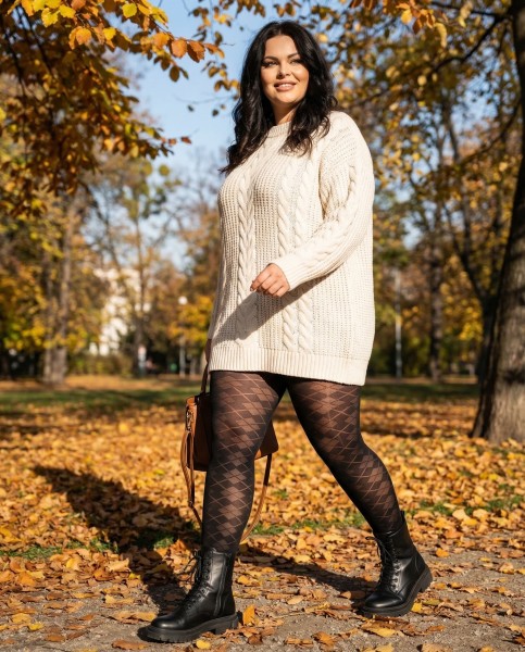 Glamory - 70 denier uigennemsigtige plus size strømpebukser med diamantmønster og mat effekt