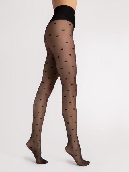 Fiore 20 denier heart pattern tights with tummy control top