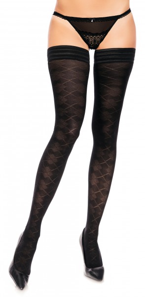 Glamory - Opaque plus size hold ups with sophisticated diamond pattern